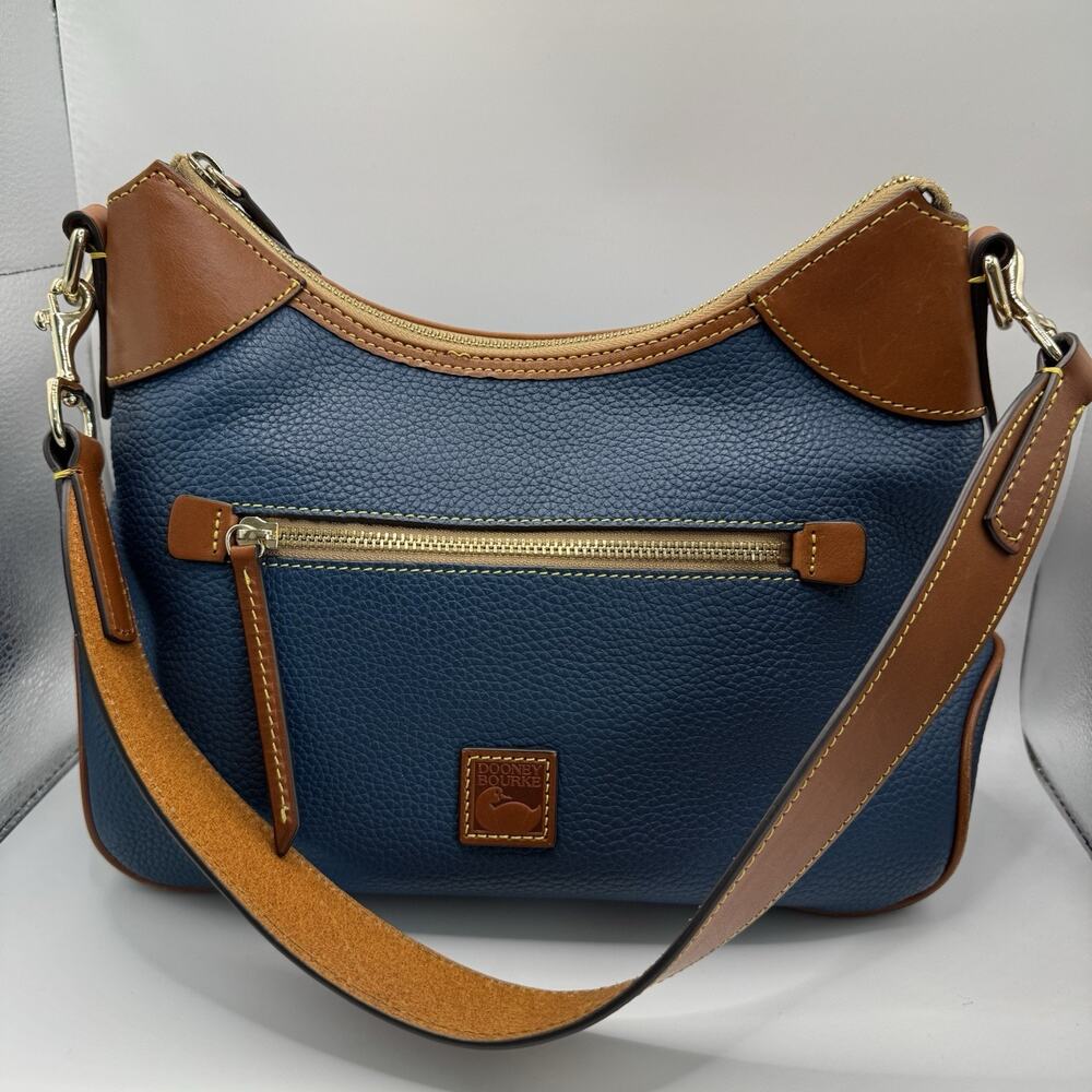 Dooney and Bourke Pebble Grain Blue Leather Contrast Trim Hobo Shoulder Bag